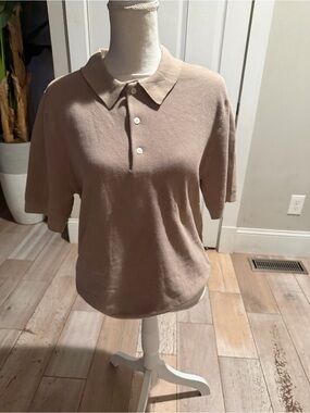 The Academy Brand Taupe Short Sleeve Polo Button-Front Shirt